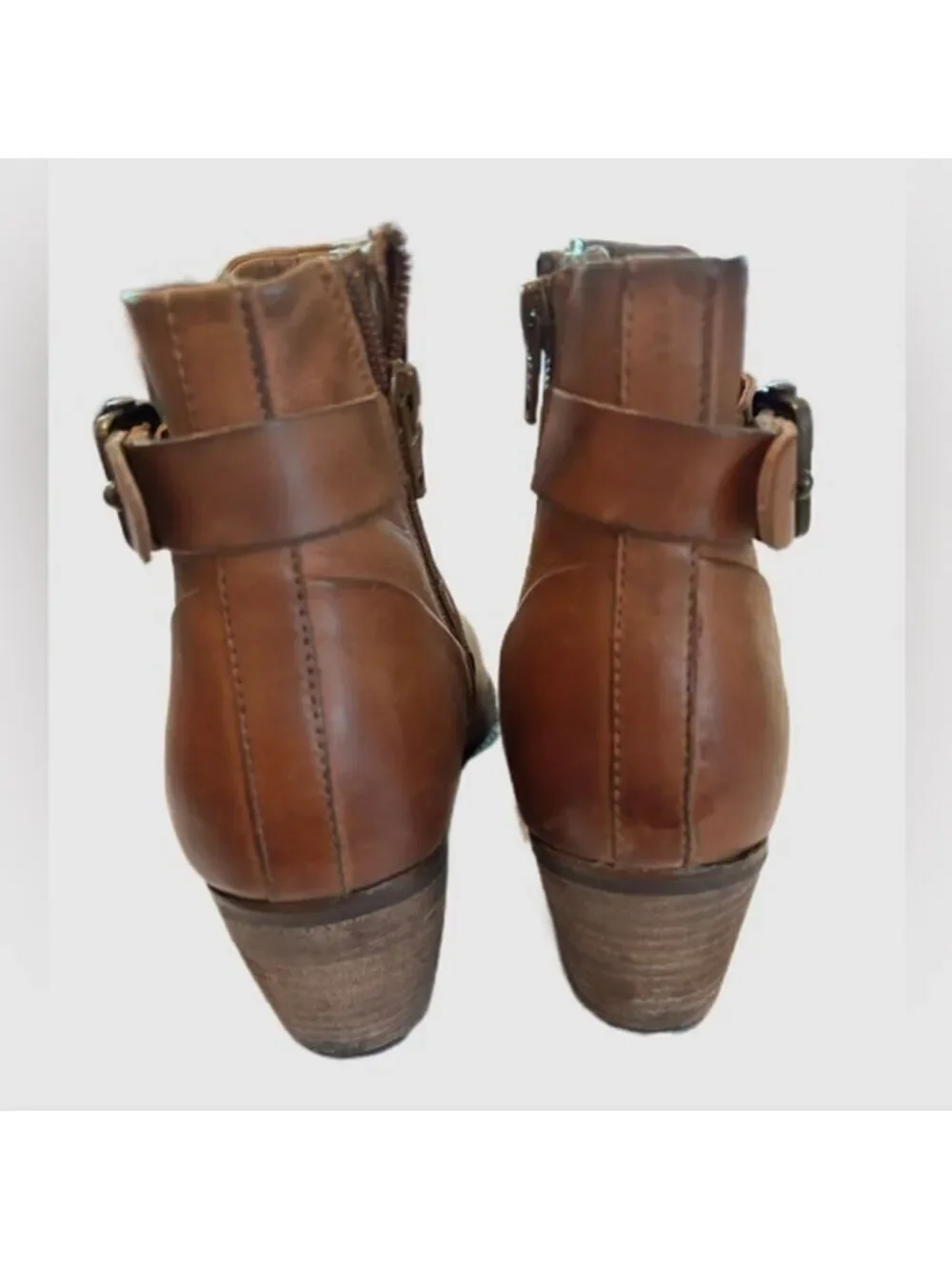Earth West Riverton Havane Leather Buckle Zipper Ankle Boots Booties 8.5 wide